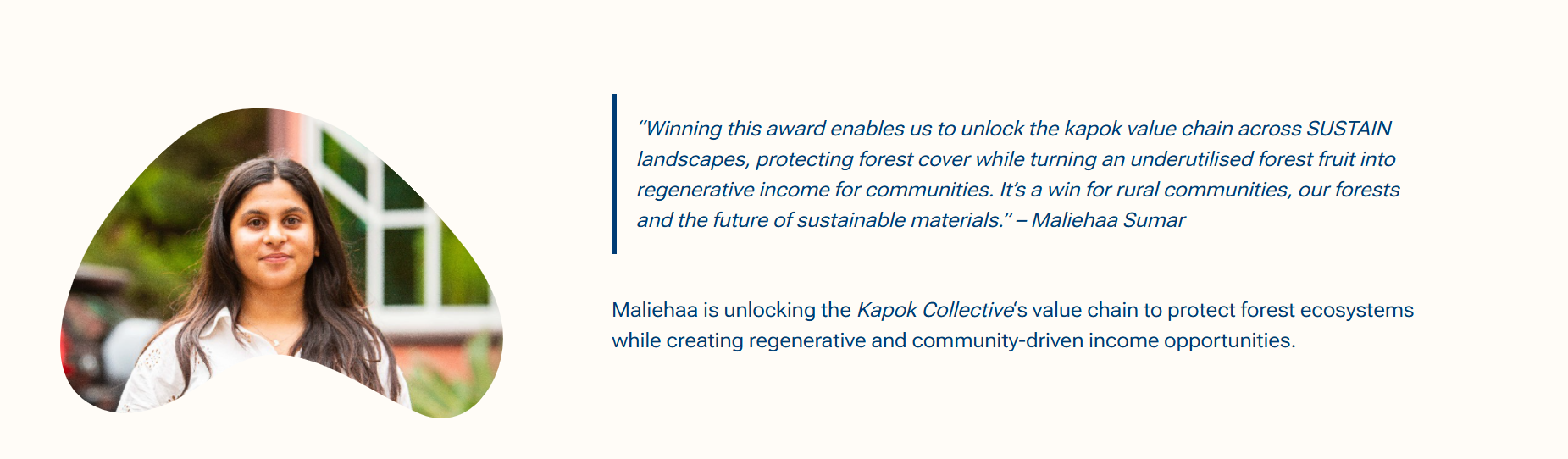 Graphic of Maliehaa's caption for SUSTAIN Champion Awrd