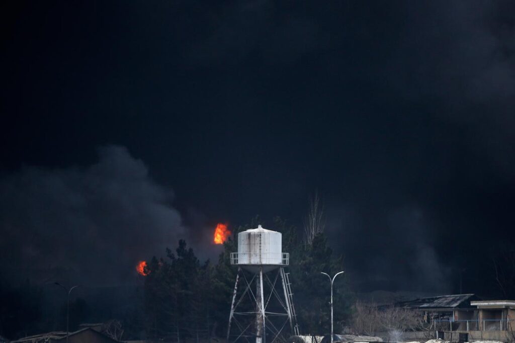 Black smoke rises after fires broke out following US-Israel attacks targeting some oil storage facilities targeted, including the Shehran oil depot, in Tehran, Iran March 8, 2026. (AA Photo)