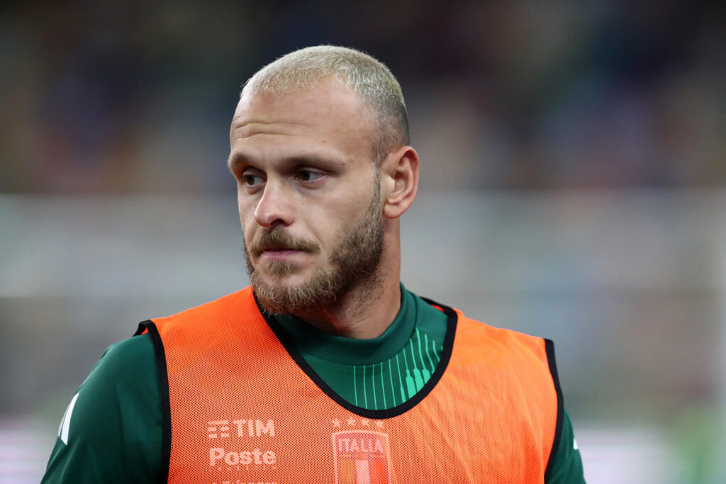 UDINE, ITALY - OCTOBER 14: Federico Dimarco of Italy looks on during the warm up prior to the FIFA World Cup 2026 qualifier match between Italy and Israel at Stadio Friuli on October 14, 2025 in Udine, Italy. (Photo by Marco Luzzani/Getty Images)