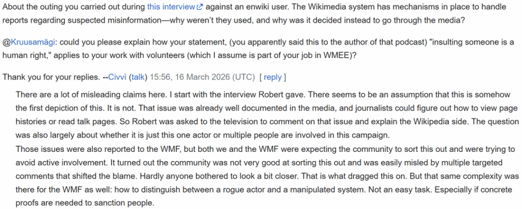 A global Wikipedia admin does not understand why the Chairman of Wikimedia Estonia had to discuss Russian disinformation on Estonian national TV, calling it “outing” as if Russian propagandists on English Wikipedia are victims. Had English Wikipedia managed to sort it out, it would not have happened