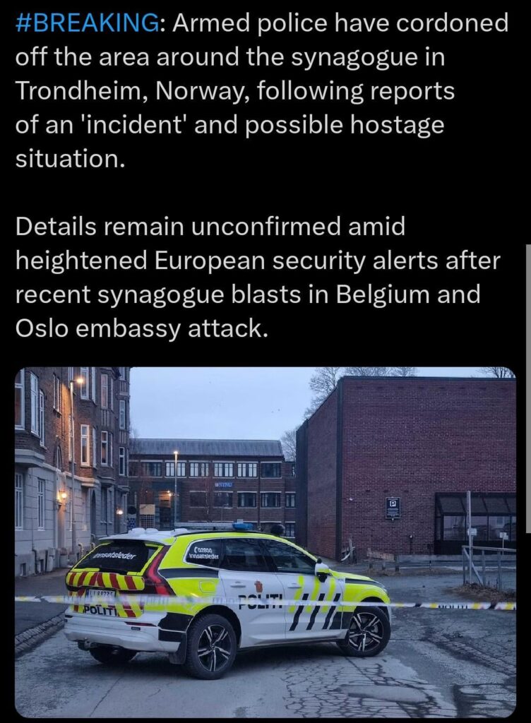 Reports of an Incident at a Synagogue in Trondheim