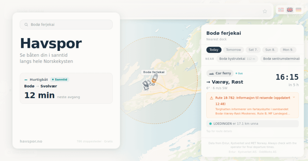 If you're taking ferries or hurtigbåt in Norway, you can now see where the boat actually is on a live map