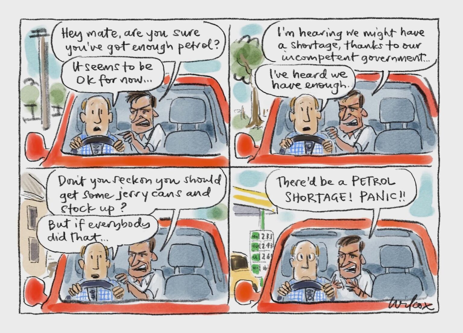Hey mate, are you sure you've got enough petrol? [cartoon]