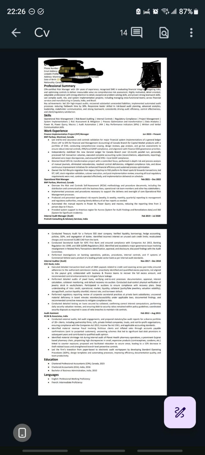 Can you please review my CV for swiss market?