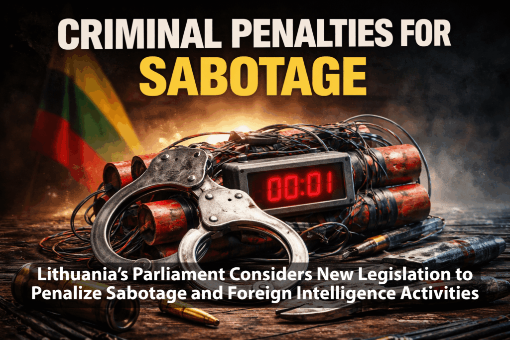 Lithuania’s Seimas has approved the first reading of amendments to the Criminal Code to criminalize sabotage, participation in foreign armed conflicts, and involvement in foreign intelligence operations, with prison terms proposed for such offenses. The bill now moves to committee review.