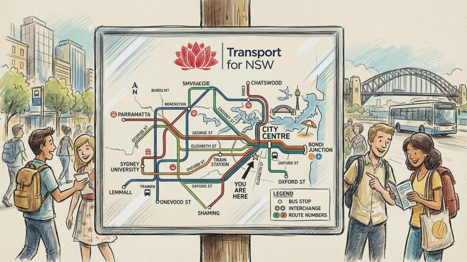 Moovit app has a map of Sydney public transport you might be interested in…