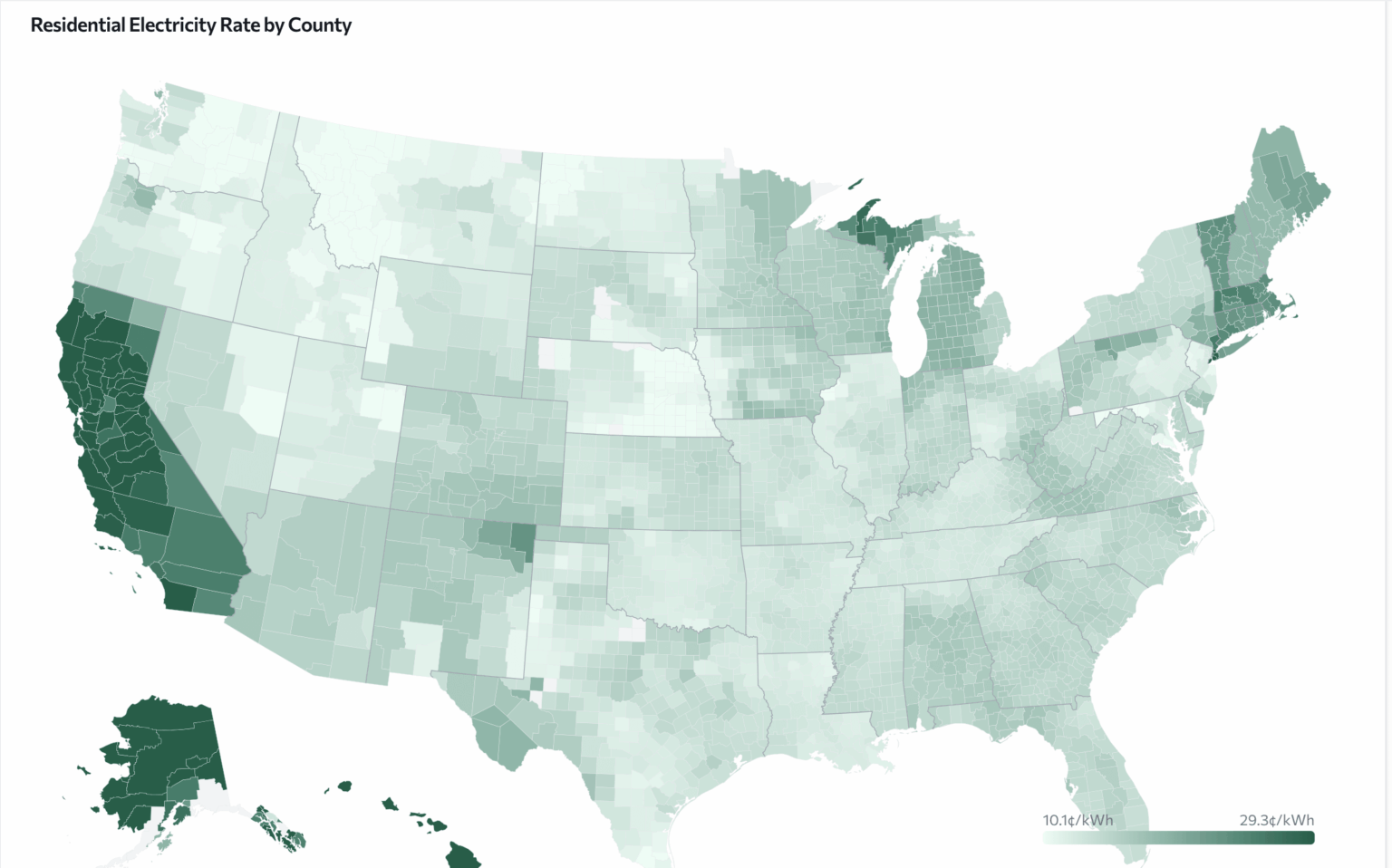 [OC] Electricity Rates By County