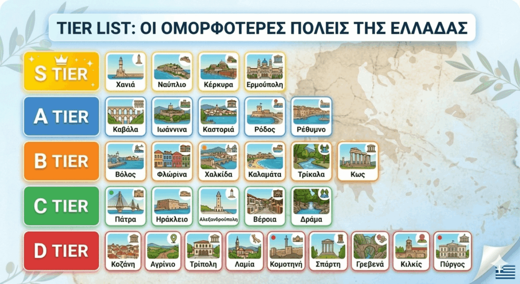 Tier list of Greek cities according to me