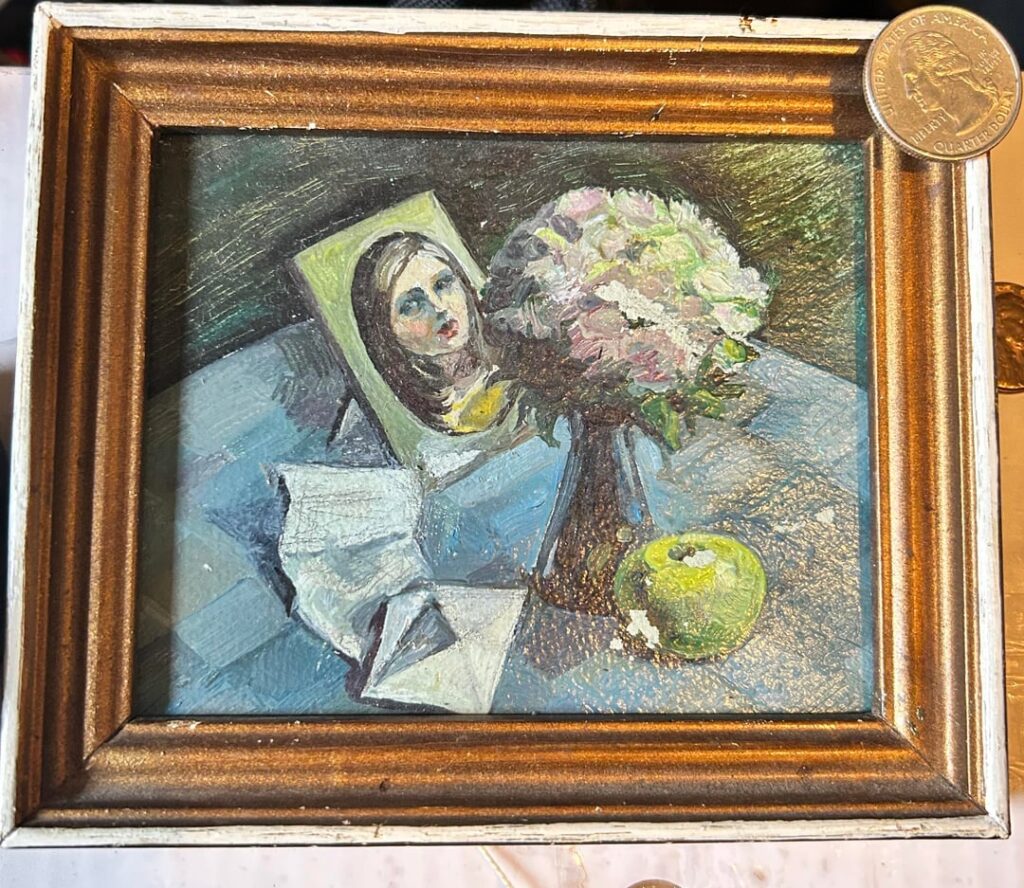 Found this at a thrift store in Cleveland, Ohio USA. Can anyone help identify the artist? Found this at a thrift store in Cleveland, Ohio USA. Can anyone help identify the artist?
