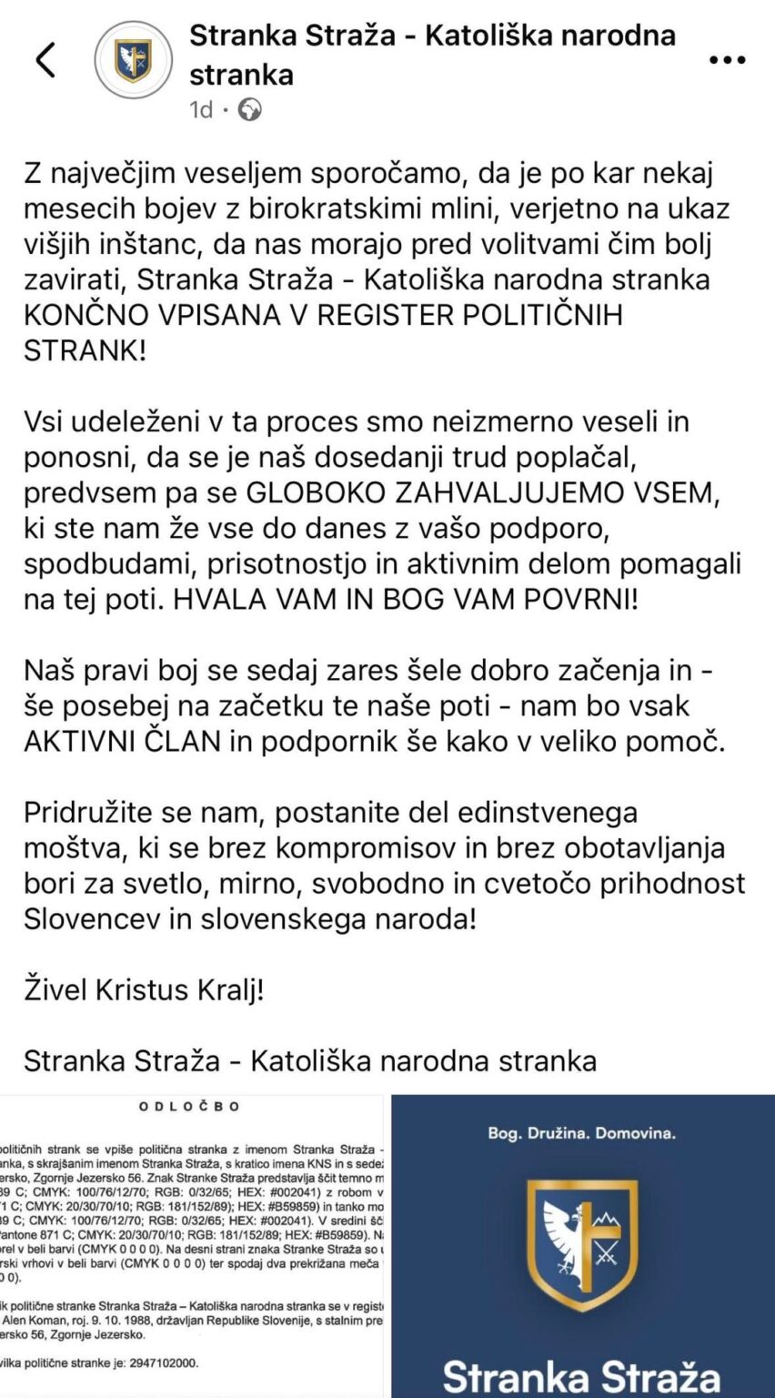 Registration of a Catholic political party in the register