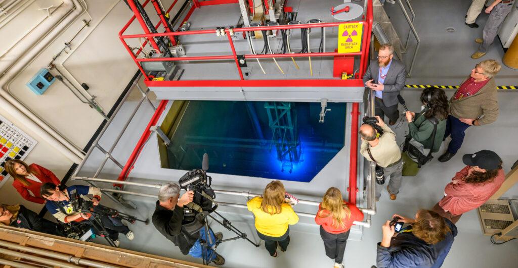 Journalists from several media outlets on a tour of WSU's Nuclear Science Center.