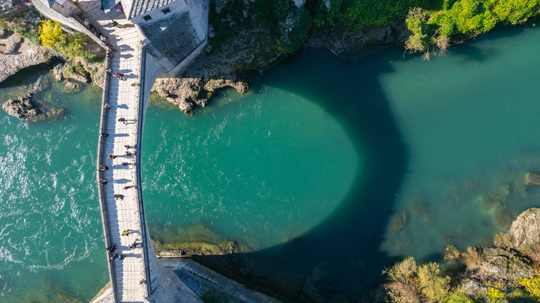 Aerial view of Mostar Bridge