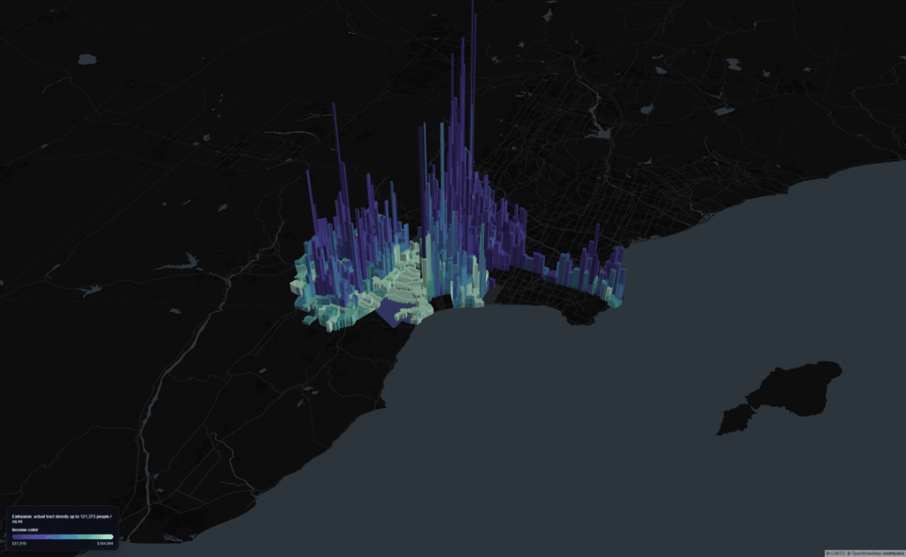 [OC] Visualization of population Density and Median Income at Tract level in Los Angeles (City)
