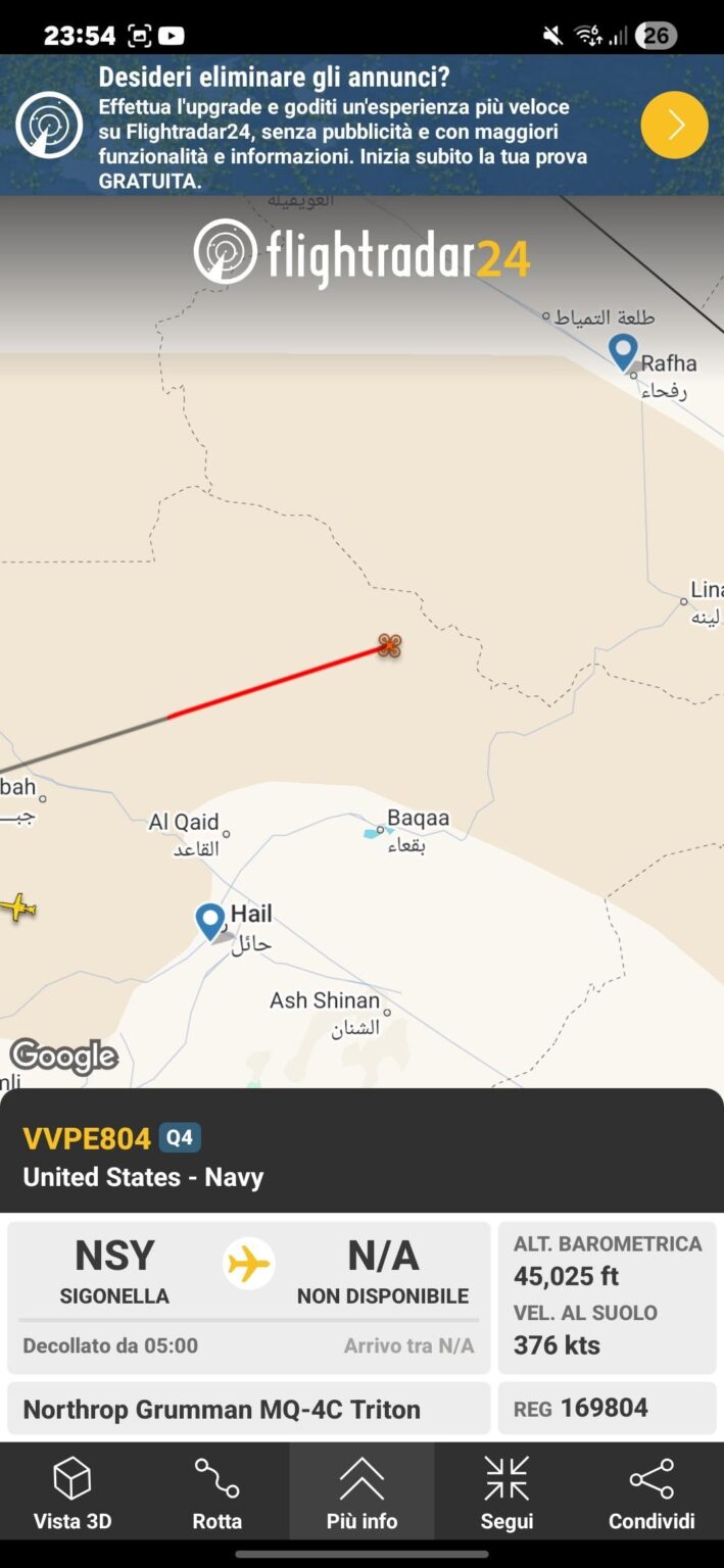 Drone from Sigonella in Saudi Arabia
