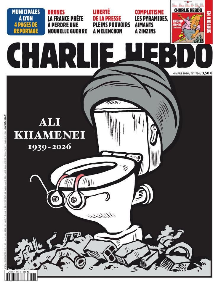 Charlie Hebdo: N•1754-Wednesday March 4, 2026 (cover made by riss, title It’s not us!)