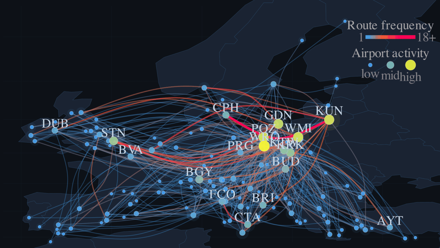 [OC] Flight activity of a single RyanAir aircraft over the past 3 years
