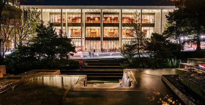 Keller Auditorium, home to touring Broadway shows, Portland Opera, and Oregon Ballet Theatre, seen from the Keller Fountain. Photo: Jason Quigley/courtesy Portland’5 Centers for the Arts.
