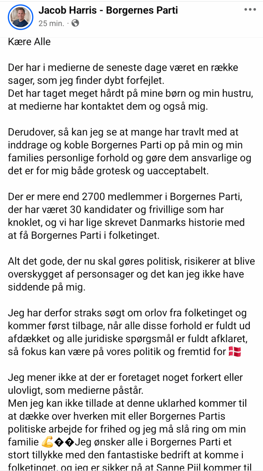 Jacob Harris from the Citizens' Party seeks leave of absence