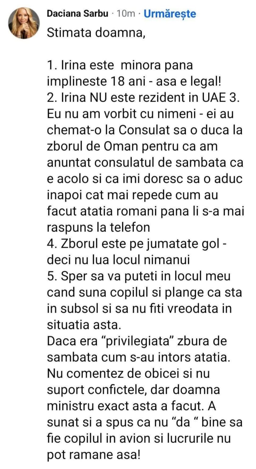 The mother of Daciana Sârbu (Ponta) on Saturday instead of buying a plane ticket, indeed at a higher price than the classic "60 euros", called the consulate to bring her offspring home as soon as possible, because that's how all Romanians call