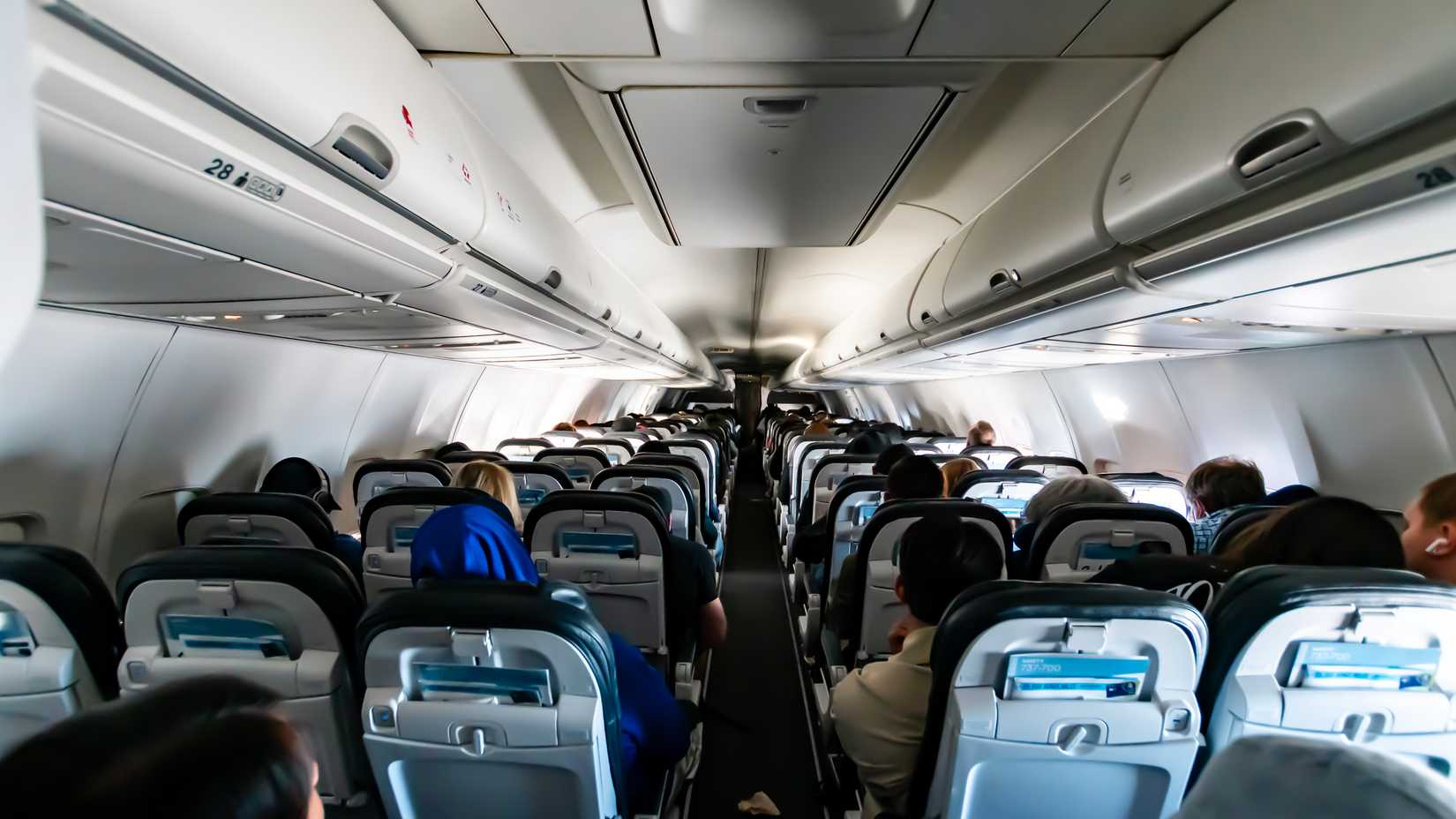 Looking Down the Alaska Airlines Boeing 737-700 Cabin In-Flight
