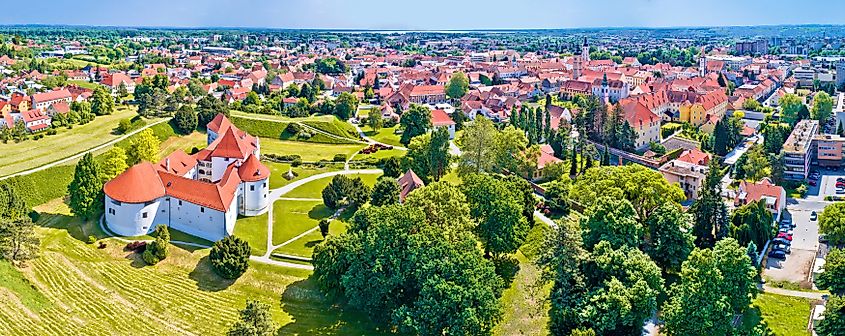 Aerial panoramic view of the historic town of Varaždin in northern Croatia