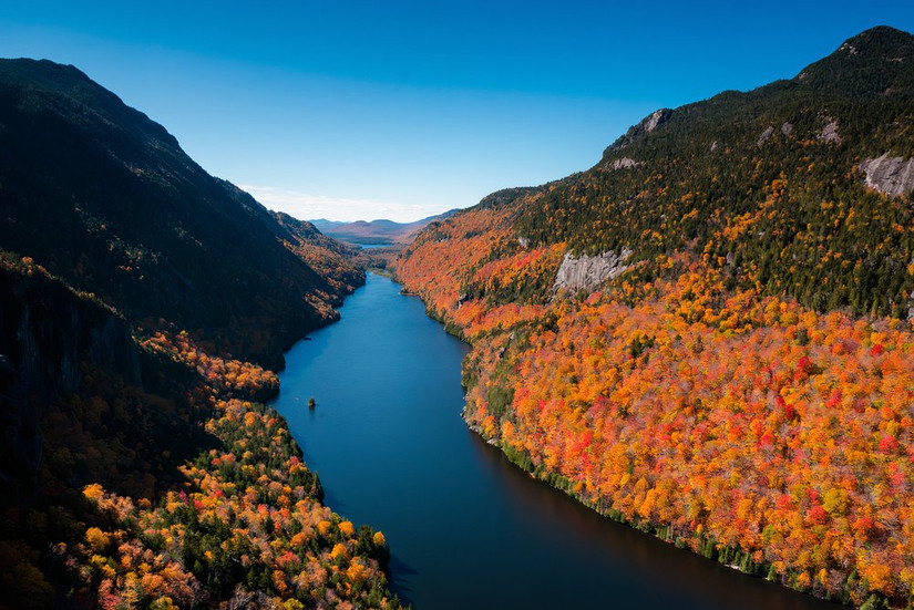 Lower Ausable lake at fall seen from Indian head, New York 