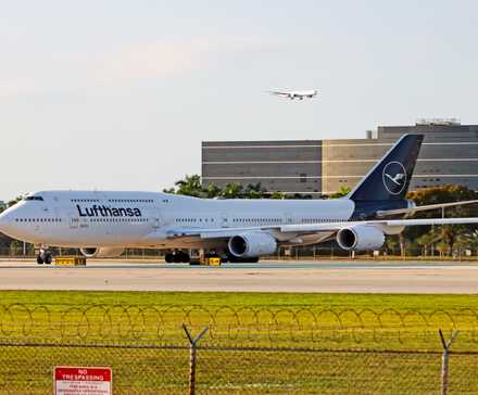 Lufthansa Boeing 747-8 aircraft on the runway