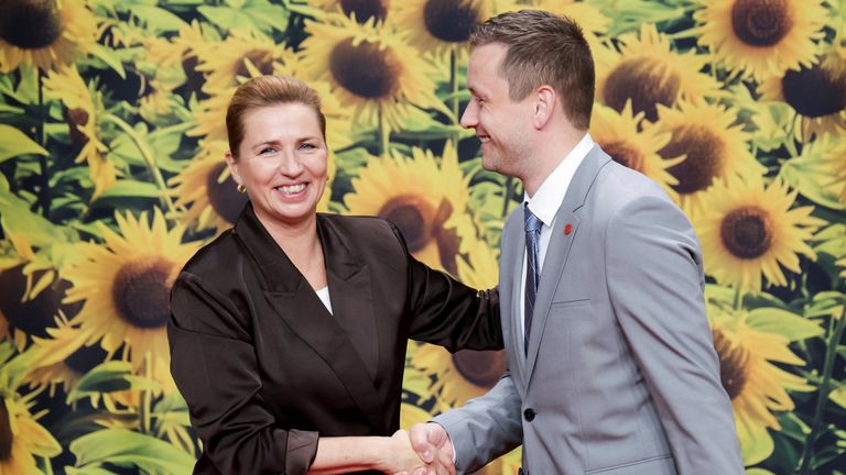 Mette Frederiksen (L) and Greenland's prime minister Jens-Frederik Nielsen. Pic: Reuters