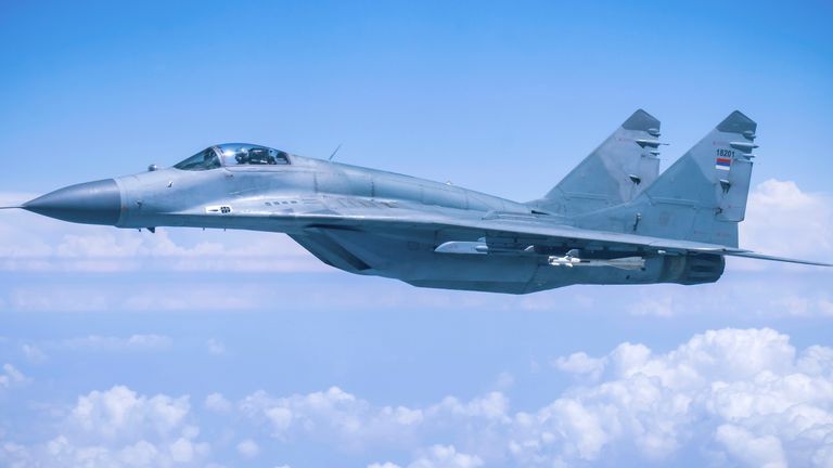 A MiG-29 jet of the Serbian Air Force. File pic: Michael Kappeler/picture-alliance/dpa/AP