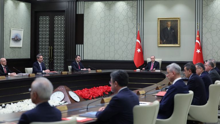 Mr Erdogan called for calm amid fears the conflict could spill across European borders. Pic: Reuters