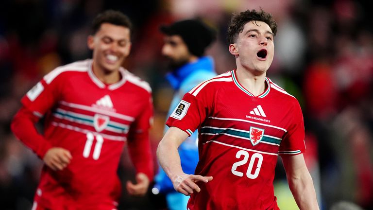 Wales' Daniel James celebrates scoring their first goal