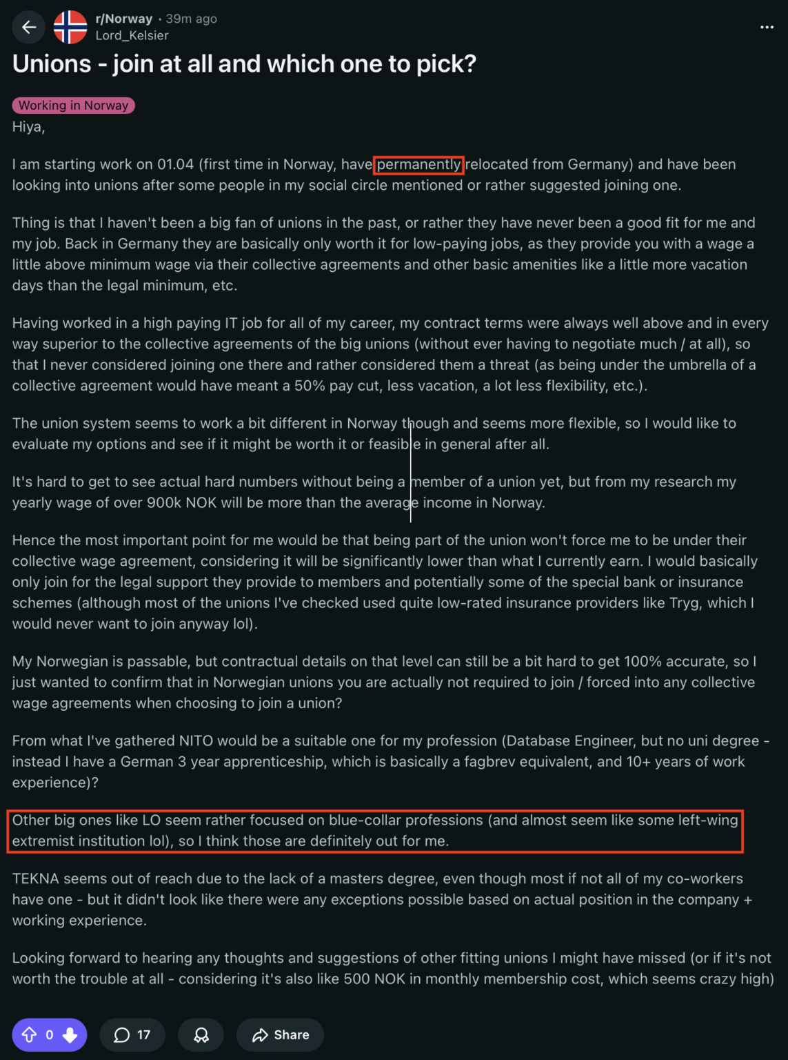 Why do people like this want to move to Norway permanently?