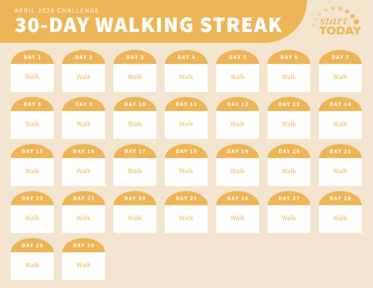 start today 30-day walking streak calendar