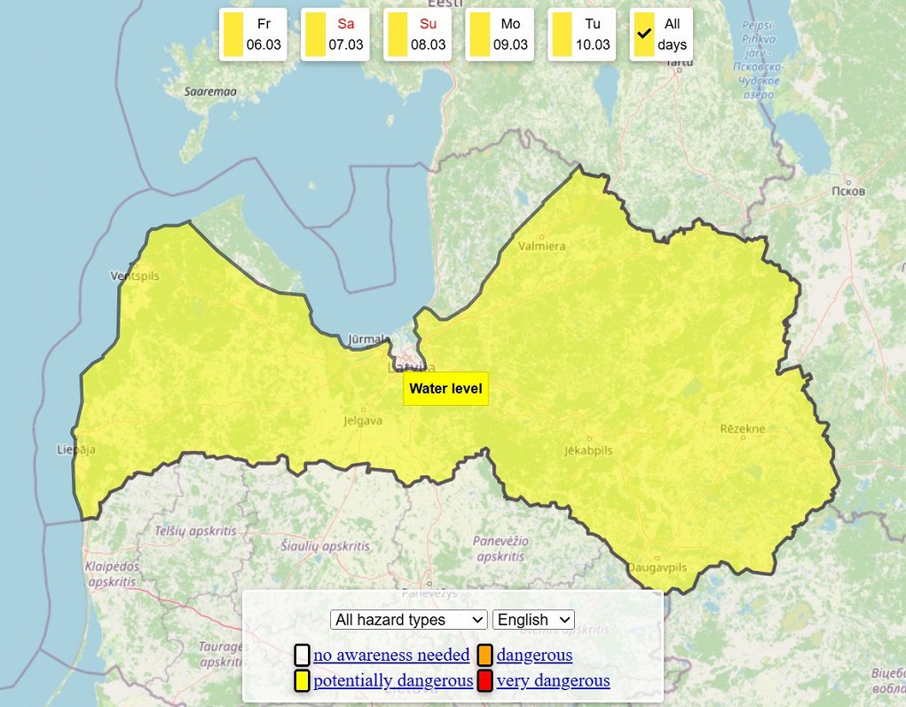 high water levels expected across Latvia / Article Yellow alert for water level