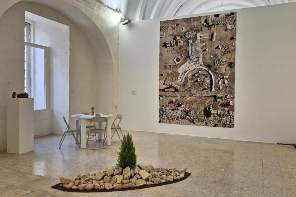 A view from inside the Troy Pavilion exhibition space, where artists present works linking Troy’s archaeological past with modern artistic expression. (Photo via Malta Biennale)