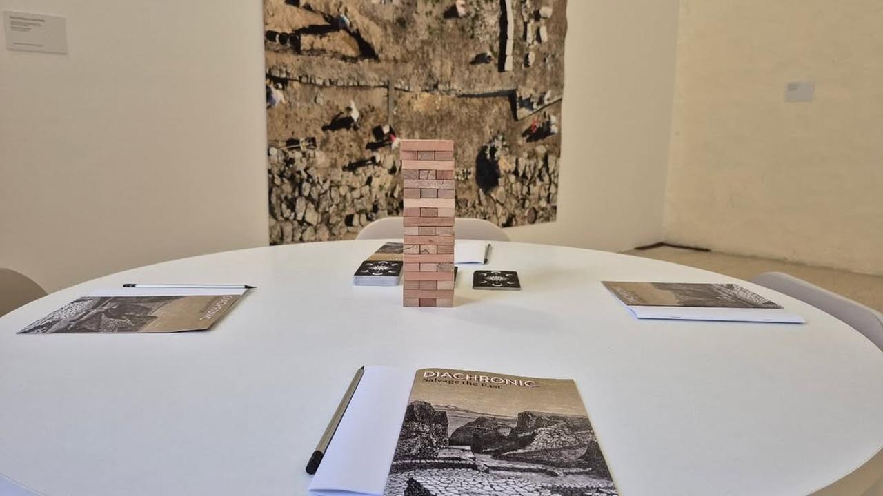 A view from inside the Troy Pavilion exhibition space, where artists present works linking Troy’s archaeological past with modern artistic expression. (Photo via Malta Biennale)