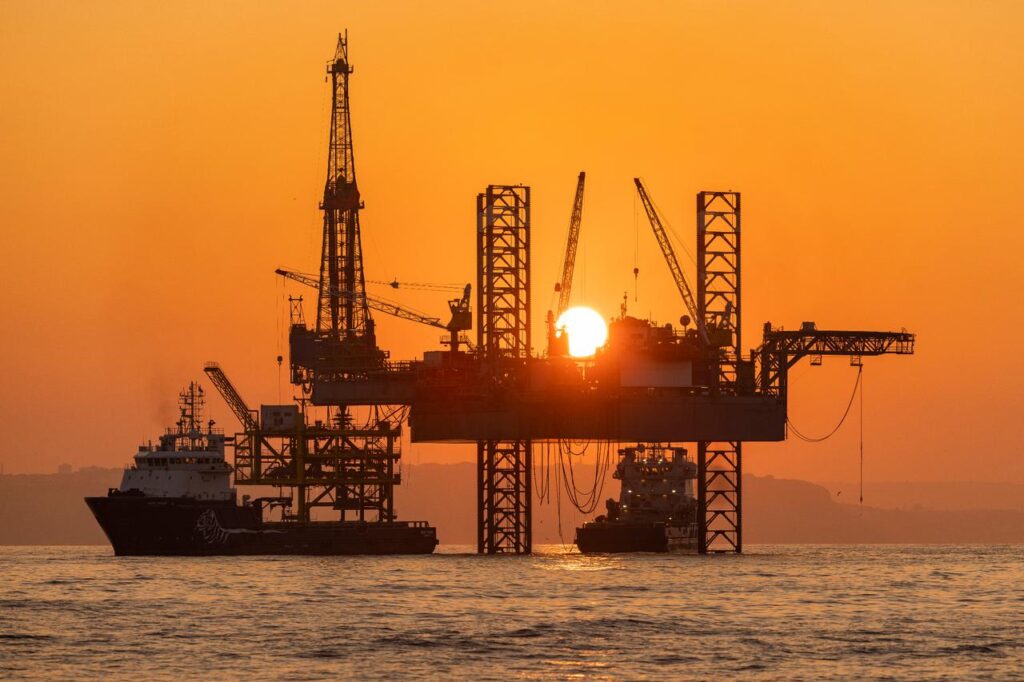 An offshore natural gas platform at the Silivri facility is seen in the Marmara Sea in Istanbul, Türkiye. (Photo via BOTAS)