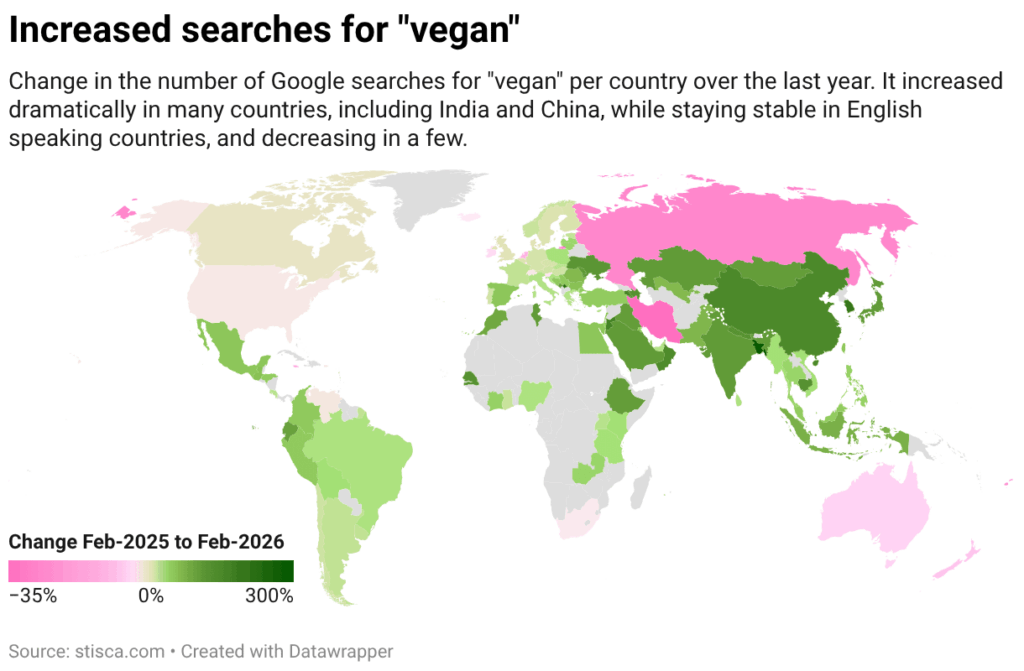 [OC] English speaking countries only paint part of the picture. "Vegan" searches are on the rise elsewhere, especially in Asia.