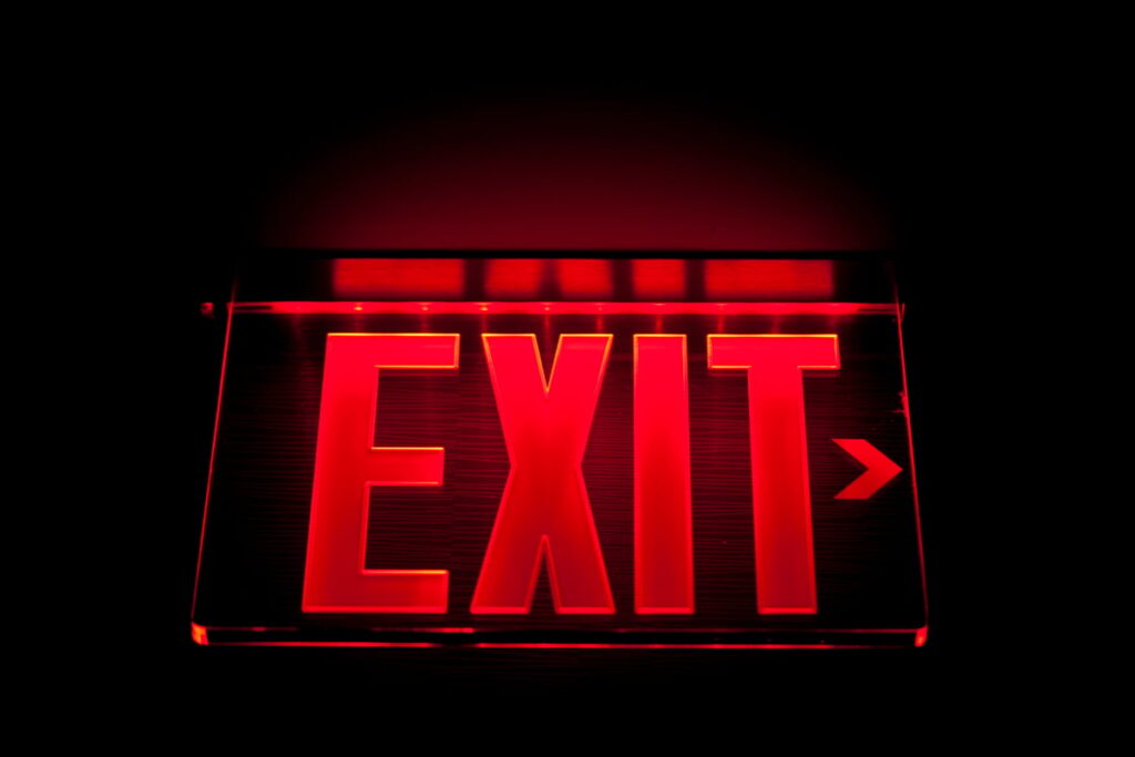 Illuminated exit sign.