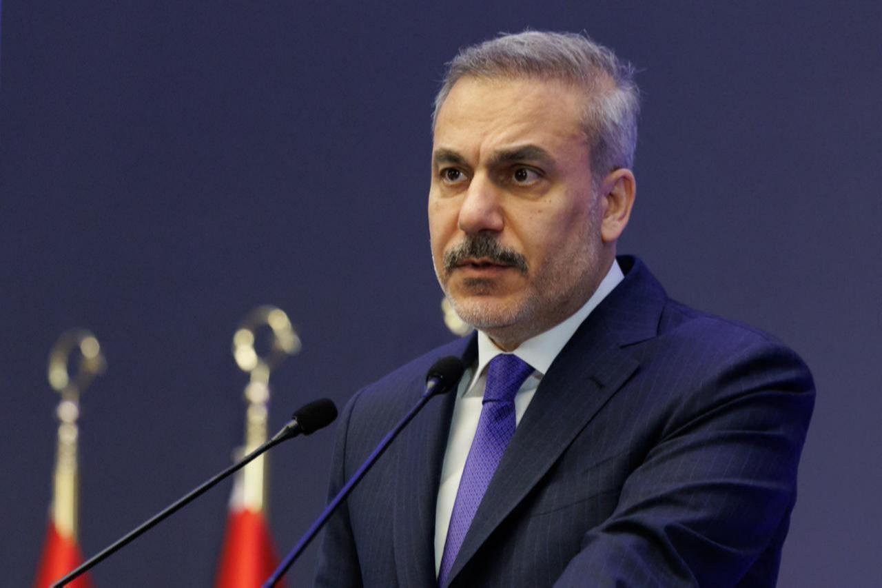 Foreign Minister Hakan Fidan speaks during the official opening ceremony of the 16th Ambassadors Conference in Ankara, Türkiye, Dec. 15, 2025. (AA Photo)