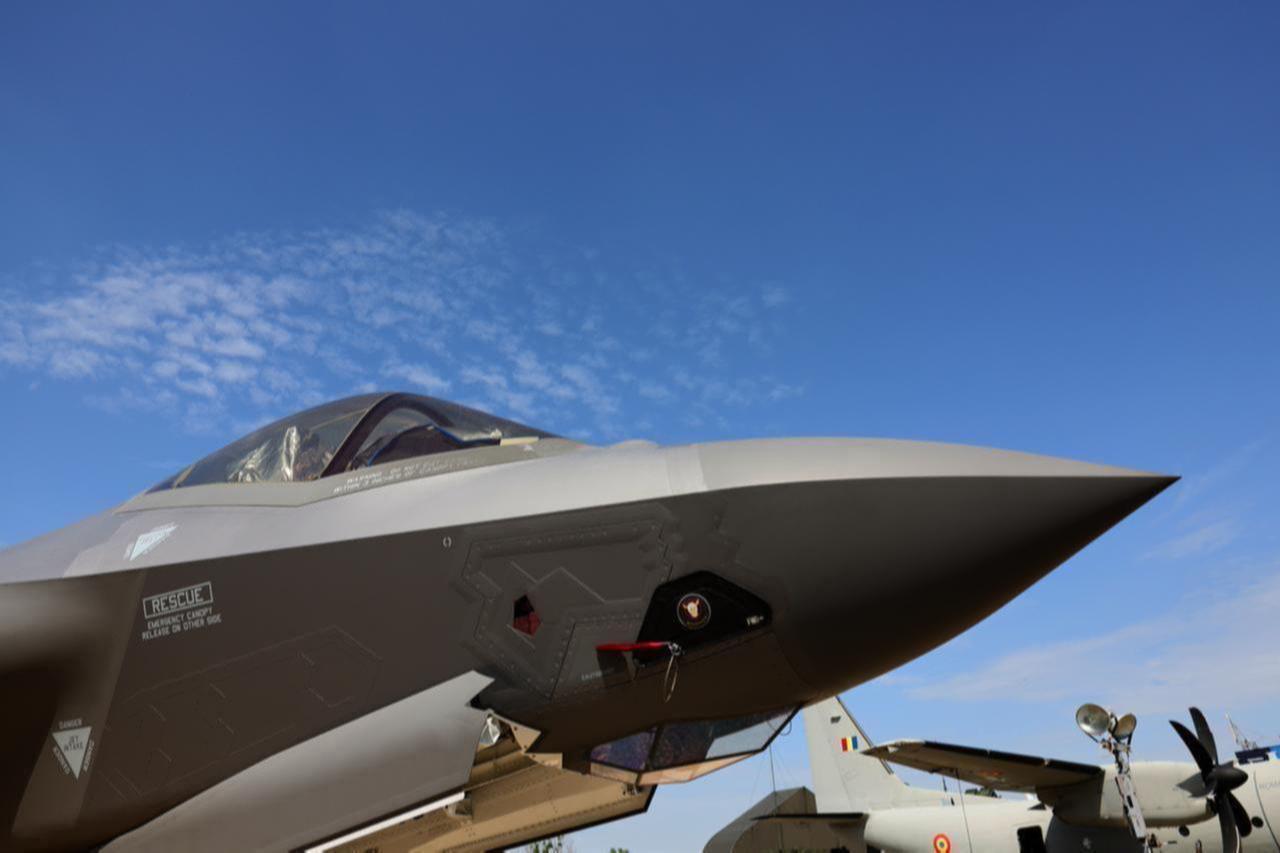 A F-35 Lightning II fighter jet is on a runway at a military equipment exhibition in Bucharest, Romania, May 2024. (Adobe Stock Photo)