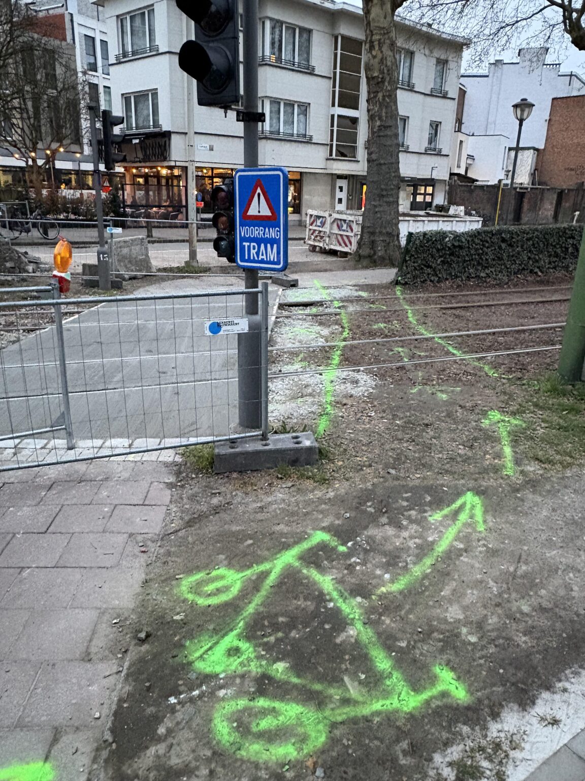 Crossing the tram tracks in Antwerp