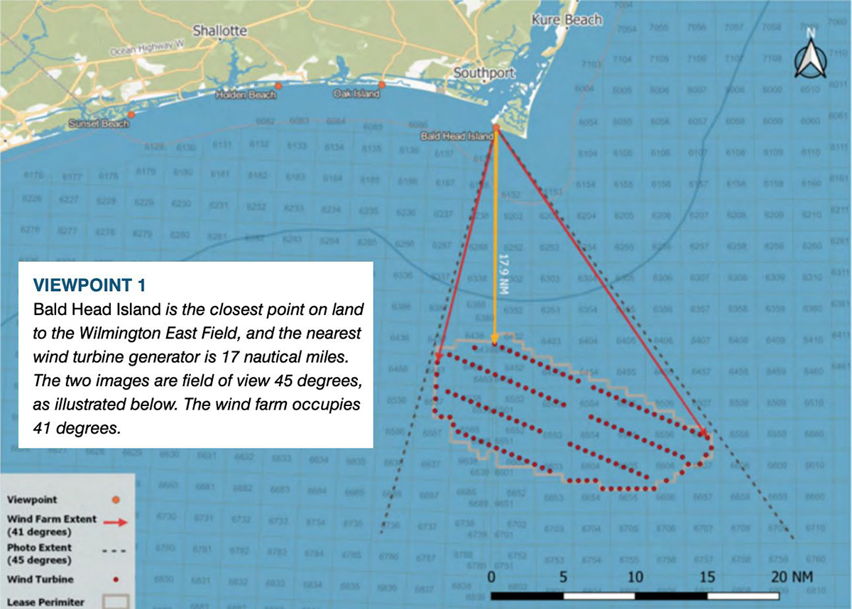 This map shows one of the viewpoints depicted in the visualizations presented during an open house in Southport hosted by Offshore Wind for North Carolina in 2022.