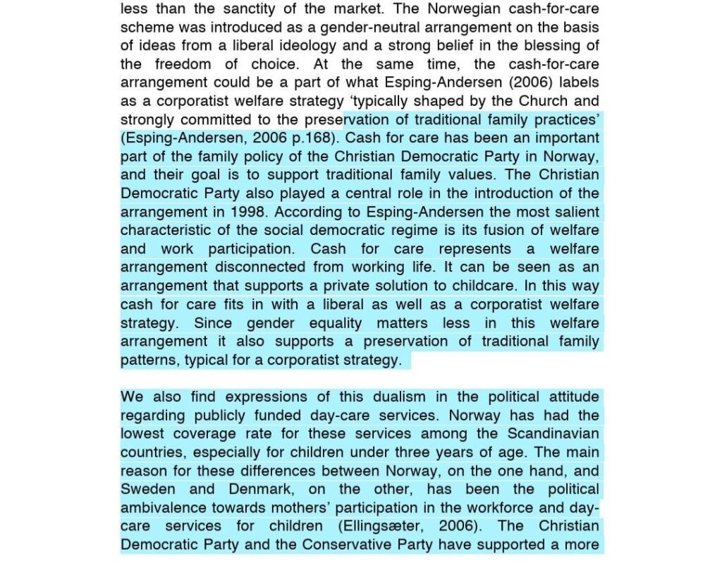 How accurate is what this person saying regarding the "cash for care" benefit in Norway?