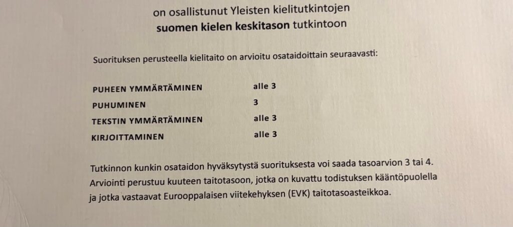 One test results