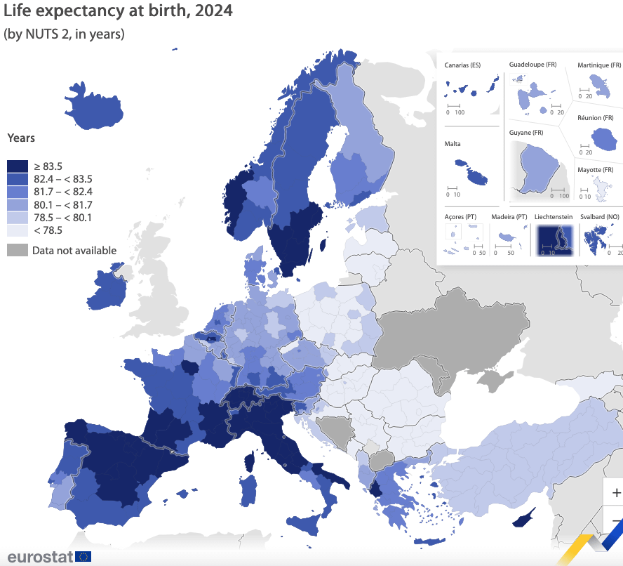 Life expectancy in the EU rises to 81.5 years - Italy places 8 regions in the top 20 of the EU