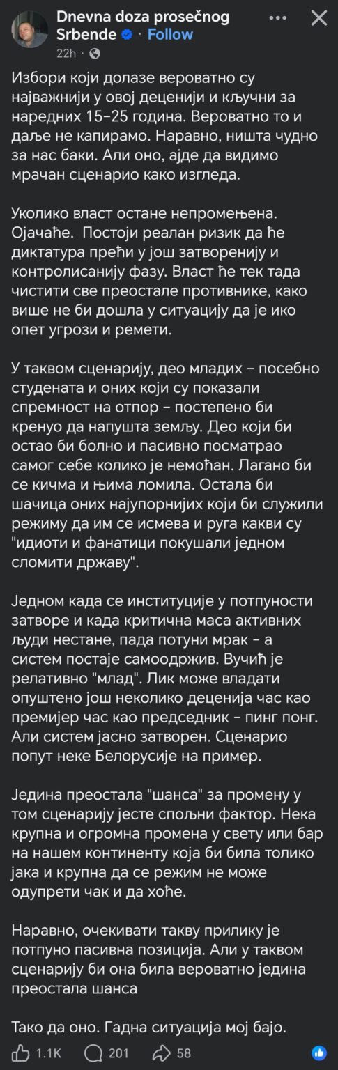 An extremely good post about what lies ahead if Vučić manages to stay in power after the next national elections.