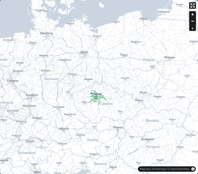 How far can you travel by train from Czech cities in 1 h, 2 h, 3 h... 8 h (chronotrains)