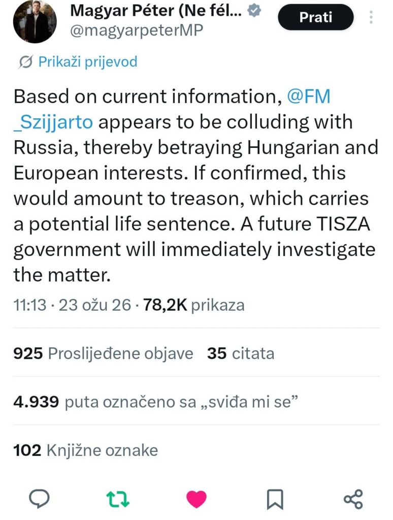 Peter Magyar, Hungarian candidate for prime minister from party TISZA, currently leading in polls for april 12 elections, accuses current FM Szijjarto for spying for russians. Current hungarian government is blocking 90 B euro help for Ukraine and insists buying russian oil in spite of EU sanctions Peter Magyar, Hungarian candidate for prime minister from party TISZA, currently leading in polls for april 12 elections, accuses current FM Szijjarto for spying for russians. Current hungarian government is blocking 90 B euro help for Ukraine and insists buying russian oil in spite of EU sanctions