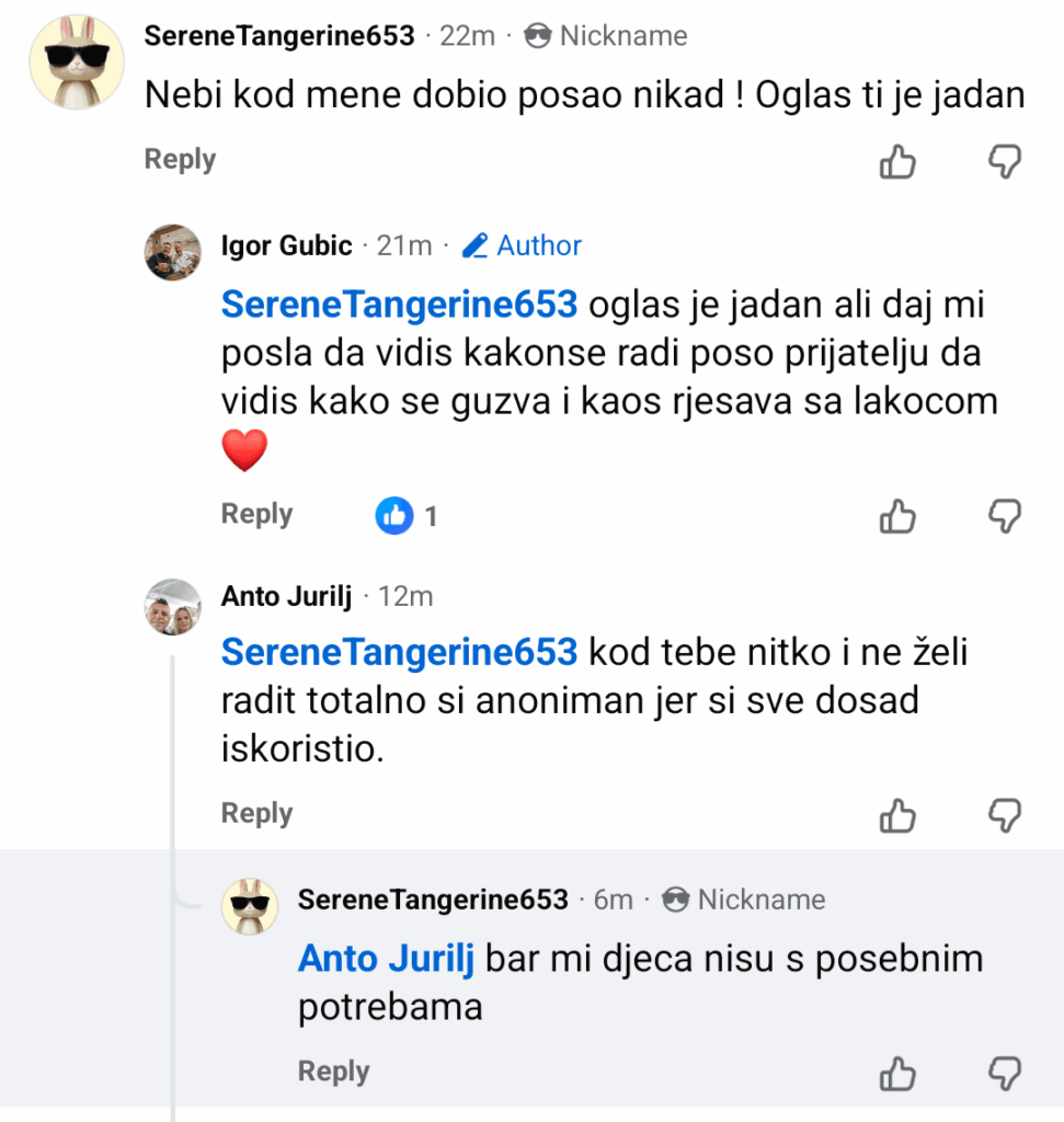 Croatian restaurateur and comment on Facebook about children with special needs